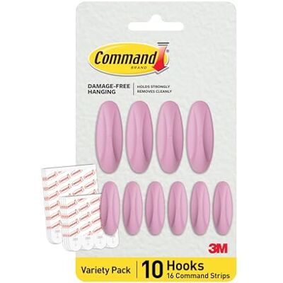 Command Crochets Adhésifs Couleur Lilas 10 crochets (4 grands, 6 moyens) & 16 languettes adhésives (8 grandes, 8 moyennes) Accrochez, décorez & organiser sans dommage - Publicité Command Crochets Adhésifs Couleur Lilas 10 crochets (4 grands, 6 moyens) & 16 languettes adhésives (8 grandes, 8 moyennes) Accrochez, décorez & organiser sans dommage - Publicité