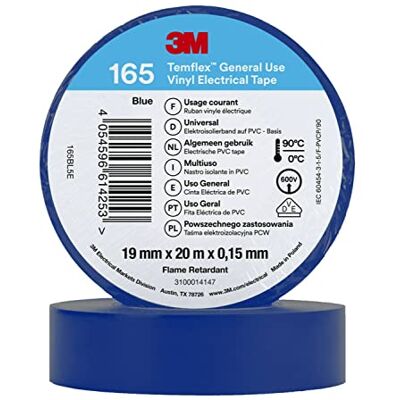 3M Temflex 165 Ruban isolant, en vinyle, bleu, 0,152 mm x 19 mm x 20 m - Publicité 3M Temflex 165 Ruban isolant, en vinyle, bleu, 0,152 mm x 19 mm x 20 m - Publicité