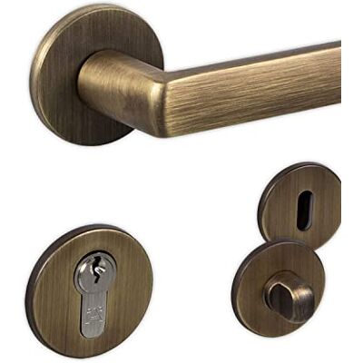 Gedotec Garniture de béquille LUCE PZ cylindre profilé 1 kit Garniture de rosace vintage en laiton Ferrure de porte bronze antique pour portes de chambre - Publicité Gedotec Garniture de béquille LUCE PZ cylindre profilé 1 kit Garniture de rosace vintage en laiton Ferrure de porte bronze antique pour portes de chambre - Publicité
