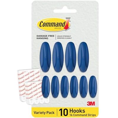 Command Crochets Adhésifs Couleur Bleu Arctique 10 crochets (4 grands, 6 moyens) & 16 languettes adhésives (8 grandes, 8 moyennes) Accrochez, décorez & organiser sans dommage - Publicité Command Crochets Adhésifs Couleur Bleu Arctique 10 crochets (4 grands, 6 moyens) & 16 languettes adhésives (8 grandes, 8 moyennes) Accrochez, décorez & organiser sans dommage - Publicité