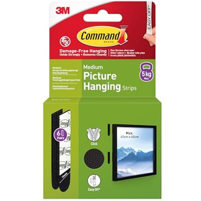 Command Lot de 6 paires de bandes adhésives pour accrocher des photos, cadres, miroirs, décoration murale, noir, taille M - Publicité Command Lot de 6 paires de bandes adhésives pour accrocher des photos, cadres, miroirs, décoration murale, noir, taille M - Publicité
