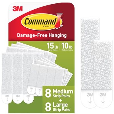 Command PH203-18NA Lot de 10 petites paires et 8 paires moyennes de Bandes blanches pour accrocher des photos - Publicité Command PH203-18NA Lot de 10 petites paires et 8 paires moyennes de Bandes blanches pour accrocher des photos - Publicité