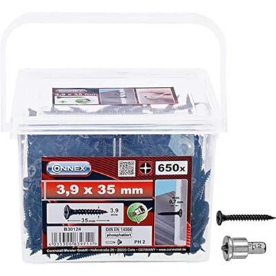 Connex B30124 Lot de 650 Vis à fixation rapide butée de profondeur PH 3,5 x 35 mm - Publicité Connex B30124 Lot de 650 Vis à fixation rapide butée de profondeur PH 3,5 x 35 mm - Publicité