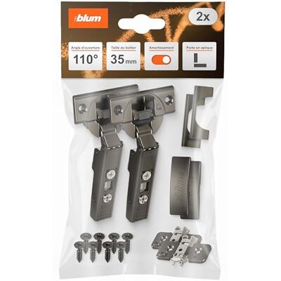 Blum 2x charnière de meuble CLIP top OTION 110° I charnière à boîtier Soft-close 35 mm I embase en croix CLIP montable séparément, distance 0 mm Réglage 3D façade Onyx Butée d'angle - Publicité Blum 2x charnière de meuble CLIP top OTION 110° I charnière à boîtier Soft-close 35 mm I embase en croix CLIP montable séparément, distance 0 mm Réglage 3D façade Onyx Butée d'angle - Publicité
