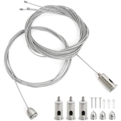 CTYUEYUN Lot de 4 suspensions en corde 1,5 mm x 2 m Suspension réglable Support de câble métallique en métal Tendeur de câble métallique en acier inoxydable Pour panneau LED, plafond, photos - Publicité CTYUEYUN Lot de 4 suspensions en corde 1,5 mm x 2 m Suspension réglable Support de câble métallique en métal Tendeur de câble métallique en acier inoxydable Pour panneau LED, plafond, photos - Publicité