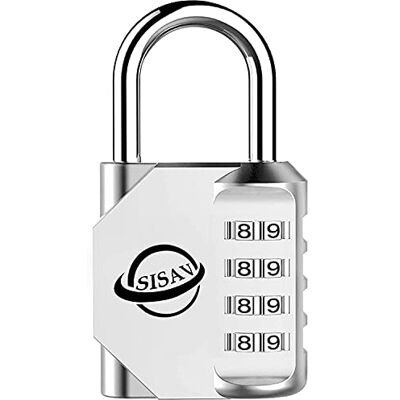 SISAV Cadenas à Combinaison 4 Chiffres Pour Usage Extérieur,Pour Casier de Gymnase Scolaire,Casier de Sport,Portail de Clôture,Portail,Loquets et Boîte à Outils,Argenté - Publicité SISAV Cadenas à Combinaison 4 Chiffres Pour Usage Extérieur,Pour Casier de Gymnase Scolaire,Casier de Sport,Portail de Clôture,Portail,Loquets et Boîte à Outils,Argenté - Publicité