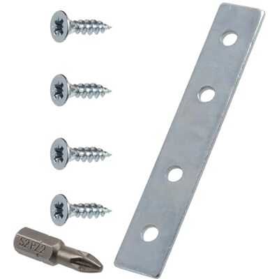AERZETIX Kit de 12 patte d'assemblage/plaque de jonction 90x15 mm / 50 vis à tête fraisée Ø4x16 mm / 1 embout de vissage PZ2 / pour fixation et renfort - Publicité AERZETIX Kit de 12 patte d'assemblage/plaque de jonction 90x15 mm / 50 vis à tête fraisée Ø4x16 mm / 1 embout de vissage PZ2 / pour fixation et renfort - Publicité