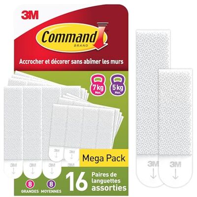 Command Languettes Accroches Tableaux Moyen et Grand Modèles, Blanc, 8 x 2 L + 8 X 2 M, 32 Languettes Fixation sans Dommage - Publicité Command Languettes Accroches Tableaux Moyen et Grand Modèles, Blanc, 8 x 2 L + 8 X 2 M, 32 Languettes Fixation sans Dommage - Publicité