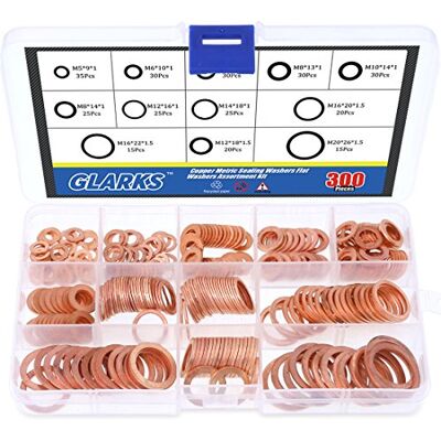 Glarks 300 pcs Metric Flat Bague d'étanchéité en cuivre Assortiment de Lot – 8 tailles d'M6 M8 M10 M12 M14 M16 M18 M20 - Publicité Glarks 300 pcs Metric Flat Bague d'étanchéité en cuivre Assortiment de Lot – 8 tailles d'M6 M8 M10 M12 M14 M16 M18 M20 - Publicité