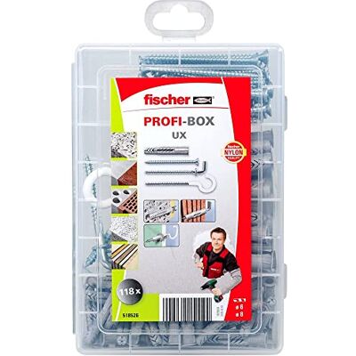 fischer Master-Box de chevilles universelles UX 118 pièces / 50 chevilles UX 6x35 R, 25 UX 8x50 R, 20 vis 4,5x60, 15 vis 5x70, 4 crochets à angle droit 5,5x70, 4 crochets rond 5,5x80 - Publicité fischer Master-Box de chevilles universelles UX 118 pièces / 50 chevilles UX 6x35 R, 25 UX 8x50 R, 20 vis 4,5x60, 15 vis 5x70, 4 crochets à angle droit 5,5x70, 4 crochets rond 5,5x80 - Publicité