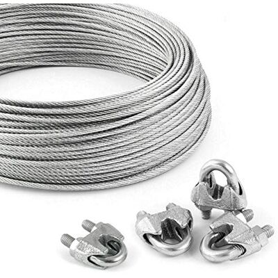 DQ-PP Câble en acier souple Lot de 1 8 mm 6 x 19 30 m En acier galvanisé 4 colliers de serrage de 8 mm Câble métallique pour treillis Corde forestière - Publicité DQ-PP Câble en acier souple Lot de 1 8 mm 6 x 19 30 m En acier galvanisé 4 colliers de serrage de 8 mm Câble métallique pour treillis Corde forestière - Publicité