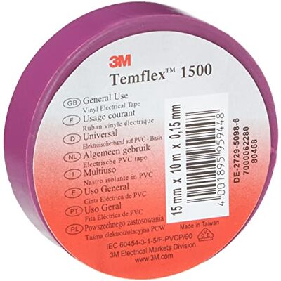 3M 3 M tvio1510 Temflex 1500 vinyle électrique Ruban isolant, 15 mm x 10 m, 0,15 mm, violet - Publicité 3M 3 M tvio1510 Temflex 1500 vinyle électrique Ruban isolant, 15 mm x 10 m, 0,15 mm, violet - Publicité