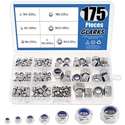 Glarks 175 pcs métrique en acier inoxydable 304 en nylon Verrou Écrou Assortiment kit – M3 M4 M5 M6 M8 M10 M12 - Publicité Glarks 175 pcs métrique en acier inoxydable 304 en nylon Verrou Écrou Assortiment kit – M3 M4 M5 M6 M8 M10 M12 - Publicité
