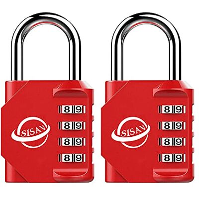 SISAV Cadenas à Combinaison 4 Chiffres Pour Usage Extérieur,Pour Casier de Gymnase Scolaire,Casier de Sport,Portail de Clôture,Portail,Loquets et Boîte à Outils,Rouge (2 Pièces) - Publicité SISAV Cadenas à Combinaison 4 Chiffres Pour Usage Extérieur,Pour Casier de Gymnase Scolaire,Casier de Sport,Portail de Clôture,Portail,Loquets et Boîte à Outils,Rouge (2 Pièces) - Publicité