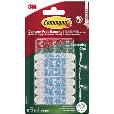 Command Clips de décoration d'extérieur avec bandes résistantes à l'eau 17026H-AW, 20 clips + 24 bandes - Publicité Command Clips de décoration d'extérieur avec bandes résistantes à l'eau 17026H-AW, 20 clips + 24 bandes - Publicité