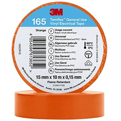 3M Temflex de ruban adhésif en vinyle 165 Orange 15 mm x 10 m, 100 rouleaux - Publicité 3M Temflex de ruban adhésif en vinyle 165 Orange 15 mm x 10 m, 100 rouleaux - Publicité