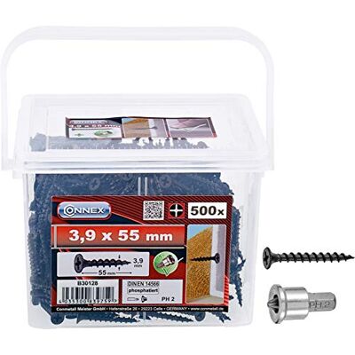 Connex B30128 Lot de 500 Vis à fixation rapide butée de profondeur PH 3,9 x 55 mm - Publicité Connex B30128 Lot de 500 Vis à fixation rapide butée de profondeur PH 3,9 x 55 mm - Publicité