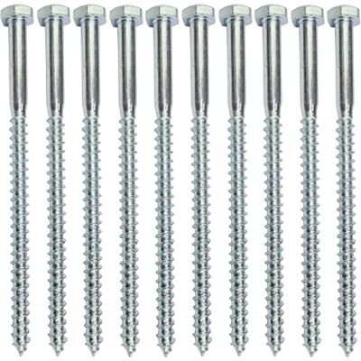 AERZETIX C44565 Lot de 10 Tirefond/vis à bois M6x100mm à tête hexagonale 6 pans DIN571 en acier-zingué assemblage fixation charpente ossature contreplaqués agglomérés - Publicité AERZETIX C44565 Lot de 10 Tirefond/vis à bois M6x100mm à tête hexagonale 6 pans DIN571 en acier-zingué assemblage fixation charpente ossature contreplaqués agglomérés - Publicité