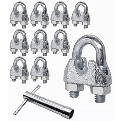 Marcopol Lot de 10 colliers de serrage M8 pour câble DIN 741 En acier Pour câble de 10 mm de diamètre M8 pour Ø 10 mm Clé tubulaire incluse - Publicité Marcopol Lot de 10 colliers de serrage M8 pour câble DIN 741 En acier Pour câble de 10 mm de diamètre M8 pour Ø 10 mm Clé tubulaire incluse - Publicité
