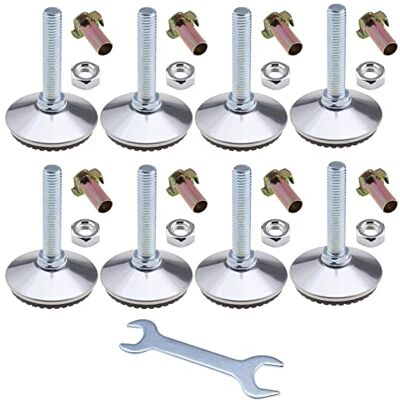 eMagTech 8 Jeu Pieds de Nivellement Réglables M10 Ajusteur de Hauteur Pied de Niveleurs de Meubles avec Clé à Écrou en T pour Chaise Table Armoires de Cuisine Argent - Publicité eMagTech 8 Jeu Pieds de Nivellement Réglables M10 Ajusteur de Hauteur Pied de Niveleurs de Meubles avec Clé à Écrou en T pour Chaise Table Armoires de Cuisine Argent - Publicité