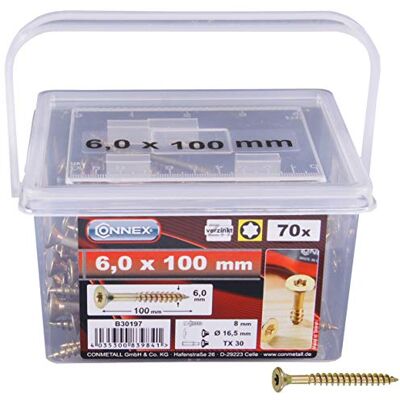 Connex B30197 Vis universelles à tête fraisée avec empreinte étoile TX pour panneaux de particules 6,0 x 100 mm 85 pièces Jaune - Publicité Connex B30197 Vis universelles à tête fraisée avec empreinte étoile TX pour panneaux de particules 6,0 x 100 mm 85 pièces Jaune - Publicité