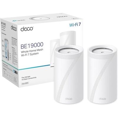 TP-Link Deco Routeur WiFi 7 Mesh BE19000 Tri-Bande, Port Ethernet/Fibre 10G, Jusqu'à 19 Gbit/s, Itinérance Transparente, Connectez 200 appareils, Compatible Toutes Les Box Internet, Deco BE85(2-Pack) - Publicité TP-Link Deco Routeur WiFi 7 Mesh BE19000 Tri-Bande, Port Ethernet/Fibre 10G, Jusqu'à 19 Gbit/s, Itinérance Transparente, Connectez 200 appareils, Compatible Toutes Les Box Internet, Deco BE85(2-Pack) - Publicité
