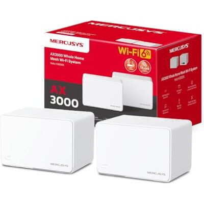 MERCUSYS WiFi 6 Mesh AX3000, Pack de 2, Halo H3000X Couverture jusqu'à 460 m², canaux 160 MHz, 3 ports Gigabit, idéal maison, fibre, gaming et streaming 4K - Publicité MERCUSYS WiFi 6 Mesh AX3000, Pack de 2, Halo H3000X Couverture jusqu'à 460 m², canaux 160 MHz, 3 ports Gigabit, idéal maison, fibre, gaming et streaming 4K - Publicité