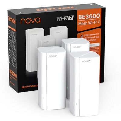 Tenda Nova ME3 Pro Wi-FI 7 Mesh System BE3600 Dual Band (2.4GHz: 688Mbps, 5GHz: 2882Mbps), Coverage up to 325 m² 3 Gigabit Ports per Unit, NFC, WPA3, MLO, 4K-QAM, 3-Pack - Publicité Tenda Nova ME3 Pro Wi-FI 7 Mesh System BE3600 Dual Band (2.4GHz: 688Mbps, 5GHz: 2882Mbps), Coverage up to 325 m² 3 Gigabit Ports per Unit, NFC, WPA3, MLO, 4K-QAM, 3-Pack - Publicité