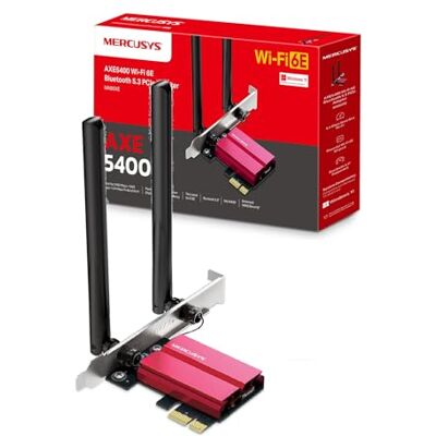 MERCUSYS MA86XE Carte Wi-FI PCIe Wi-FI 6E AXE5400 Tri-Bande, Bluetooth 5.3, Antennes Haute Performance, WPA3, Compatible PC Windows 10/11 - Publicité MERCUSYS MA86XE Carte Wi-FI PCIe Wi-FI 6E AXE5400 Tri-Bande, Bluetooth 5.3, Antennes Haute Performance, WPA3, Compatible PC Windows 10/11 - Publicité