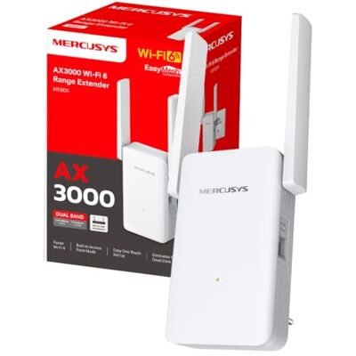 MERCUSYS Répéteur WiFi 6 Puissant 3000 Mbps, Port Gigabit, ME80X Compatible toutes box, Améliorez votre couverture jusqu'à 150 m², Idéal pour le Streaming 4K et plusieurs appareils connectés - Publicité MERCUSYS Répéteur WiFi 6 Puissant 3000 Mbps, Port Gigabit, ME80X Compatible toutes box, Améliorez votre couverture jusqu'à 150 m², Idéal pour le Streaming 4K et plusieurs appareils connectés - Publicité