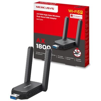 MERCUSYS MA72XH Clé USB WiFi 6 AX1800, Double Bande 5 GHz/2,4 GHz, Port USB 3.0, Adaptateur sans Fil Haut Débit pour PC, Compatible Windows 11/10 - Publicité MERCUSYS MA72XH Clé USB WiFi 6 AX1800, Double Bande 5 GHz/2,4 GHz, Port USB 3.0, Adaptateur sans Fil Haut Débit pour PC, Compatible Windows 11/10 - Publicité
