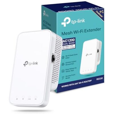 TP-Link RE330 WiFi Repeater, AC1200 Mbps WiFi Amplifier, Gigabit Ethernet Port, Powerful WiFi Repeater, Compatible with Internet Boxes, Enjoy Without Changing Your Box - Publicité TP-Link RE330 WiFi Repeater, AC1200 Mbps WiFi Amplifier, Gigabit Ethernet Port, Powerful WiFi Repeater, Compatible with Internet Boxes, Enjoy Without Changing Your Box - Publicité