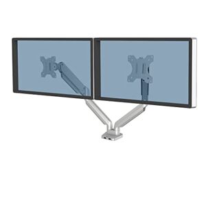 Fellowes Bras porte écrans Platinum Double horizontal pour 2 moniteurs jusqu'à 32", hauteur ajustable, norme VESA, 2 ports USB, Argent, 8056501 - Publicité