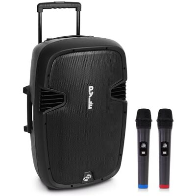 Pyle Enceinte Bluetooth Puissante,1600W, Enceinte Active Karaoke, Haut Parleur Portable avec Batterie Rechargeable,Roues de Transport Pratiques, USB MP3 RCA, Radio FM, 2 Microphones UHF,Télécommande - Publicité Pyle Enceinte Bluetooth Puissante,1600W, Enceinte Active Karaoke, Haut Parleur Portable avec Batterie Rechargeable,Roues de Transport Pratiques, USB MP3 RCA, Radio FM, 2 Microphones UHF,Télécommande - Publicité