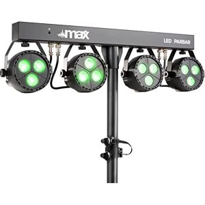 MAX LED Partybar4-4x 3 LEDs RGBW, 3W, Modes Auto, Barre en T, Kit de 4 PAR LEDs, Télécommande Incluse, Parfait pour Éclairage de Grande Salle ou Architecture - Publicité MAX LED Partybar4-4x 3 LEDs RGBW, 3W, Modes Auto, Barre en T, Kit de 4 PAR LEDs, Télécommande Incluse, Parfait pour Éclairage de Grande Salle ou Architecture - Publicité