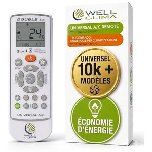 wellclima Double E.S – Télécommande Universelle pour Climatiseur et Air Conditionné Compatible avec 500+ Marques, Limite de Température, Support , Emballage Écologique - Publicité wellclima Double E.S – Télécommande Universelle pour Climatiseur et Air Conditionné Compatible avec 500+ Marques, Limite de Température, Support , Emballage Écologique - Publicité