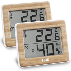 ADE Thermo-hygromètre numérique avec du Vrai Bambou. Thermomètre avec Affichage précis de la température, Hygromètre pour indicateur d'humidité et Zone de Confort, écran LCD Lot de 2 - Publicité ADE Thermo-hygromètre numérique avec du Vrai Bambou. Thermomètre avec Affichage précis de la température, Hygromètre pour indicateur d'humidité et Zone de Confort, écran LCD Lot de 2 - Publicité