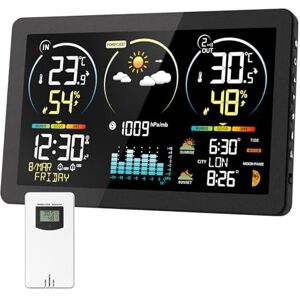 CIXMUS Station Météo sans Fil avec Capteur, Thermomètre Hygromètre Numériques Intérieure Extérieure, Ecran LCD Couleur,Calendrier Radio-Réveil DCF Snooze Baromètre Prévisions Météorologiques Horloge Atomique - Publicité CIXMUS Station Météo sans Fil avec Capteur, Thermomètre Hygromètre Numériques Intérieure Extérieure, Ecran LCD Couleur,Calendrier Radio-Réveil DCF Snooze Baromètre Prévisions Météorologiques Horloge Atomique - Publicité