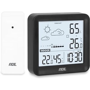 ADE Petite station météo numérique avec capteur extérieur et prévisions météo température intérieure et extérieure humidité de l'air horloge radiopilotée avec réveil piles incluses noir - Publicité ADE Petite station météo numérique avec capteur extérieur et prévisions météo température intérieure et extérieure humidité de l'air horloge radiopilotée avec réveil piles incluses noir - Publicité