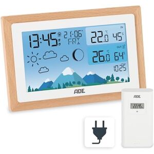 ADE Station météo radiocontrolé avec thermometre interieur température et humidité intérieure et extérieure avec prévisions météo Hygromètre et baromètre réveil avec 2 heures de réveil - Publicité ADE Station météo radiocontrolé avec thermometre interieur température et humidité intérieure et extérieure avec prévisions météo Hygromètre et baromètre réveil avec 2 heures de réveil - Publicité
