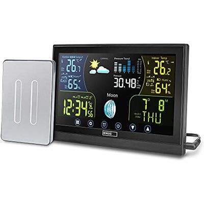 EMOS Station météo radio Select avec écran couleur tactile, comprenant un capteur extérieur température intérieure et extérieure, baromètre, prévisions météo - Publicité EMOS Station météo radio Select avec écran couleur tactile, comprenant un capteur extérieur température intérieure et extérieure, baromètre, prévisions météo - Publicité