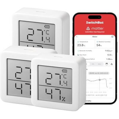 SwitchBot Thermomètre Hygromètre Intérieur connecté- Thermo-hygromètre Numérique à Domicile, Petit Thermomètre d'Ambiance avec APP Contrôle, Stockage de Données (3 pièces) - Publicité SwitchBot Thermomètre Hygromètre Intérieur connecté- Thermo-hygromètre Numérique à Domicile, Petit Thermomètre d'Ambiance avec APP Contrôle, Stockage de Données (3 pièces) - Publicité