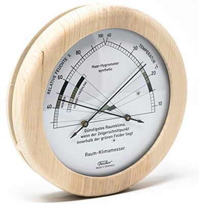 Fischer 1222-09, hygromètre et thermomètre d'intérieur, bois véritable - Publicité Fischer 1222-09, hygromètre et thermomètre d'intérieur, bois véritable - Publicité