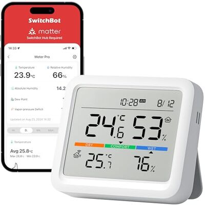 SwitchBot Station Météo sans Fil, Moniteur de Température/Humidité avec Prévisions Météorologiques, Thermomètre et Hygromètre Hub Requis, Bluetooth 120M, Thermometre Interieur Exterieur - Publicité SwitchBot Station Météo sans Fil, Moniteur de Température/Humidité avec Prévisions Météorologiques, Thermomètre et Hygromètre Hub Requis, Bluetooth 120M, Thermometre Interieur Exterieur - Publicité