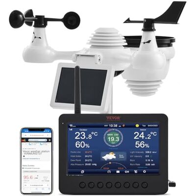 VEVOR Station météo sans fil 7 en 1 avec Wi-Fi, écran couleur TFT 7", capteur extérieur alimenté par l'énergie solaire, surveillance température, humidité, vitesse/direction du vent, précipitations - Publicité VEVOR Station météo sans fil 7 en 1 avec Wi-Fi, écran couleur TFT 7", capteur extérieur alimenté par l'énergie solaire, surveillance température, humidité, vitesse/direction du vent, précipitations - Publicité