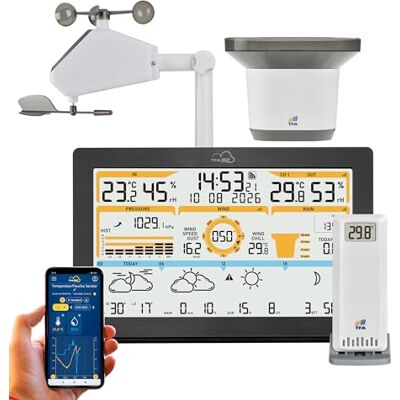 TFA Dostmann Station météo sans fil TFA.me ID-05, 8-en-1, 35.8106, prévisions météo profi wetter.com 4 jours, portail en ligne, avec capteur vent-pluie-température-humidité, alertes météo, noir - Publicité TFA Dostmann Station météo sans fil TFA.me ID-05, 8-en-1, 35.8106, prévisions météo profi wetter.com 4 jours, portail en ligne, avec capteur vent-pluie-température-humidité, alertes météo, noir - Publicité