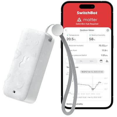 SwitchBot IP65 Hygromètre Thermomètre Intérieur Extérieur, Portée Bluetooth de 120m, Capteur d'Humidité/Dewpoint/VPD/Absolu, Stockage de Données Gratuit à Exporter, 2 Ans de Durée de vie des Piles - Publicité SwitchBot IP65 Hygromètre Thermomètre Intérieur Extérieur, Portée Bluetooth de 120m, Capteur d'Humidité/Dewpoint/VPD/Absolu, Stockage de Données Gratuit à Exporter, 2 Ans de Durée de vie des Piles - Publicité