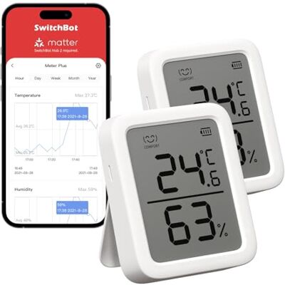 SwitchBot Thermomètre Connecté, Thermomètre Intérieur Connecté Avec Puce Suisse, Capteur de Température Connecté Contrôlé Par l’App, Thermomètre Connecté Bluetooth, Hub Requis Pour WiFi - Publicité SwitchBot Thermomètre Connecté, Thermomètre Intérieur Connecté Avec Puce Suisse, Capteur de Température Connecté Contrôlé Par l’App, Thermomètre Connecté Bluetooth, Hub Requis Pour WiFi - Publicité