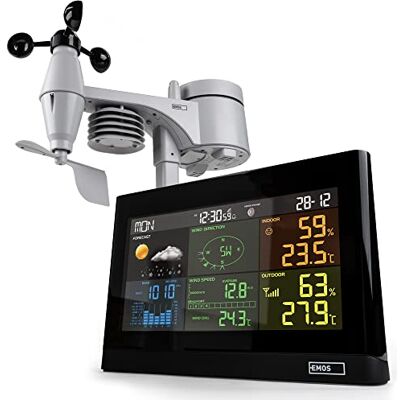 EMOS Station Météo Intérieur Extérieur sans Fil avec Pluviomètre et Anémomètre Date & Heure, Température, Humidité, Pression de l'Air, Indice de Chaleur & de Confort Prévision 12-24h - Publicité EMOS Station Météo Intérieur Extérieur sans Fil avec Pluviomètre et Anémomètre Date & Heure, Température, Humidité, Pression de l'Air, Indice de Chaleur & de Confort Prévision 12-24h - Publicité