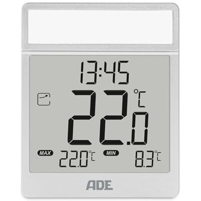 ADE Thermomètre numérique de fenêtre extérieur Autocollant Thermomètre d'extérieur résistant aux intempéries IPX4 Avec heure Enregistrement de la température minimale et maximale Argent - Publicité ADE Thermomètre numérique de fenêtre extérieur Autocollant Thermomètre d'extérieur résistant aux intempéries IPX4 Avec heure Enregistrement de la température minimale et maximale Argent - Publicité